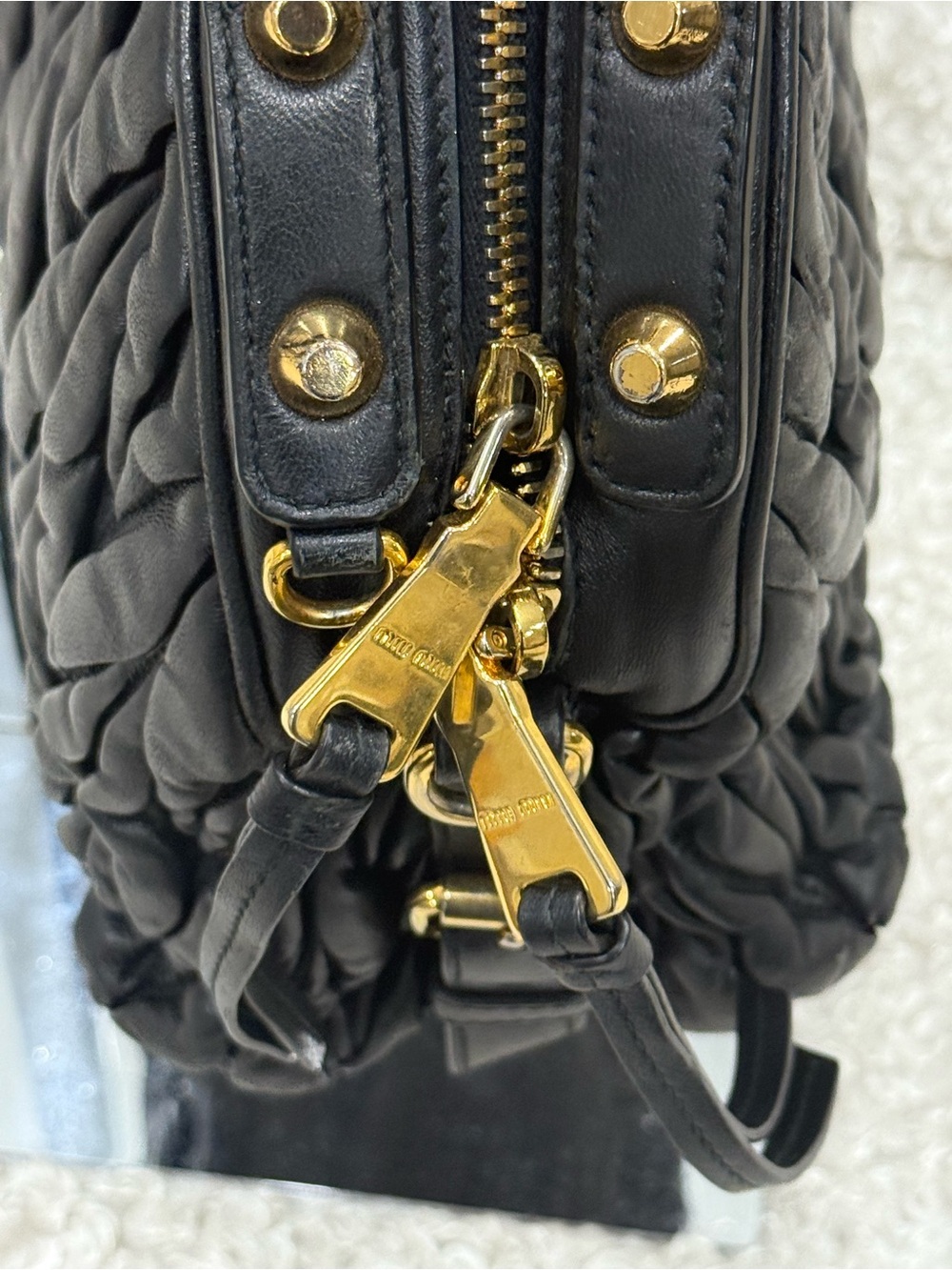 MIU MIU Matelasse Leather Handbag Shoulder Bag Black - Picture 8 of 16